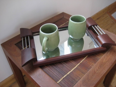 Wooden tray with mirror